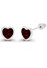 extraordinary itsy-bitsy gold heart Garnet birthstone earrings for babies and children